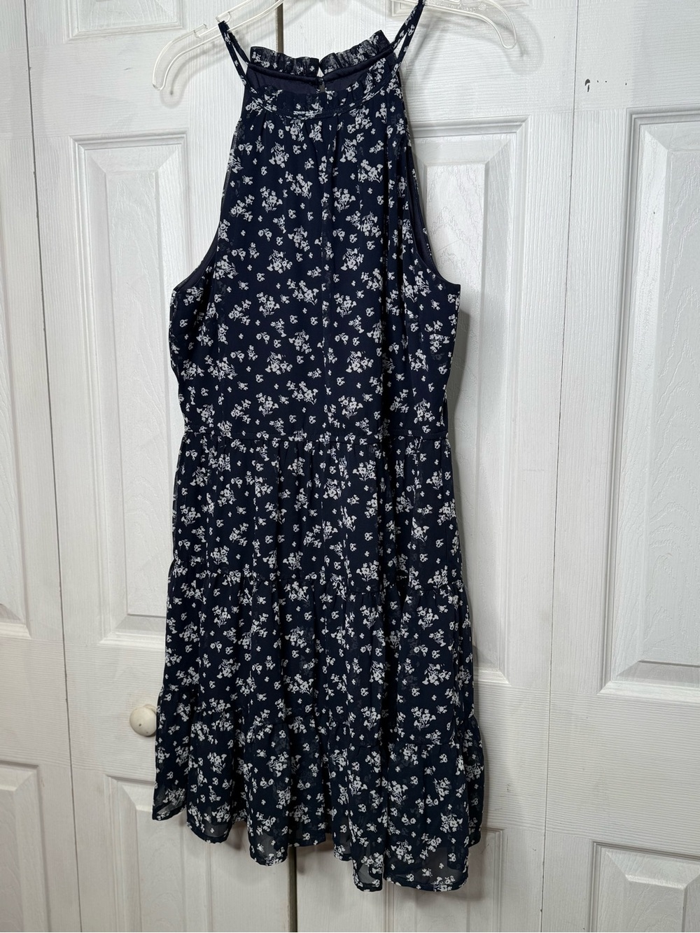 Trixxi Navy Mini Chiffon Halter Dress with White Floral Print, Size L